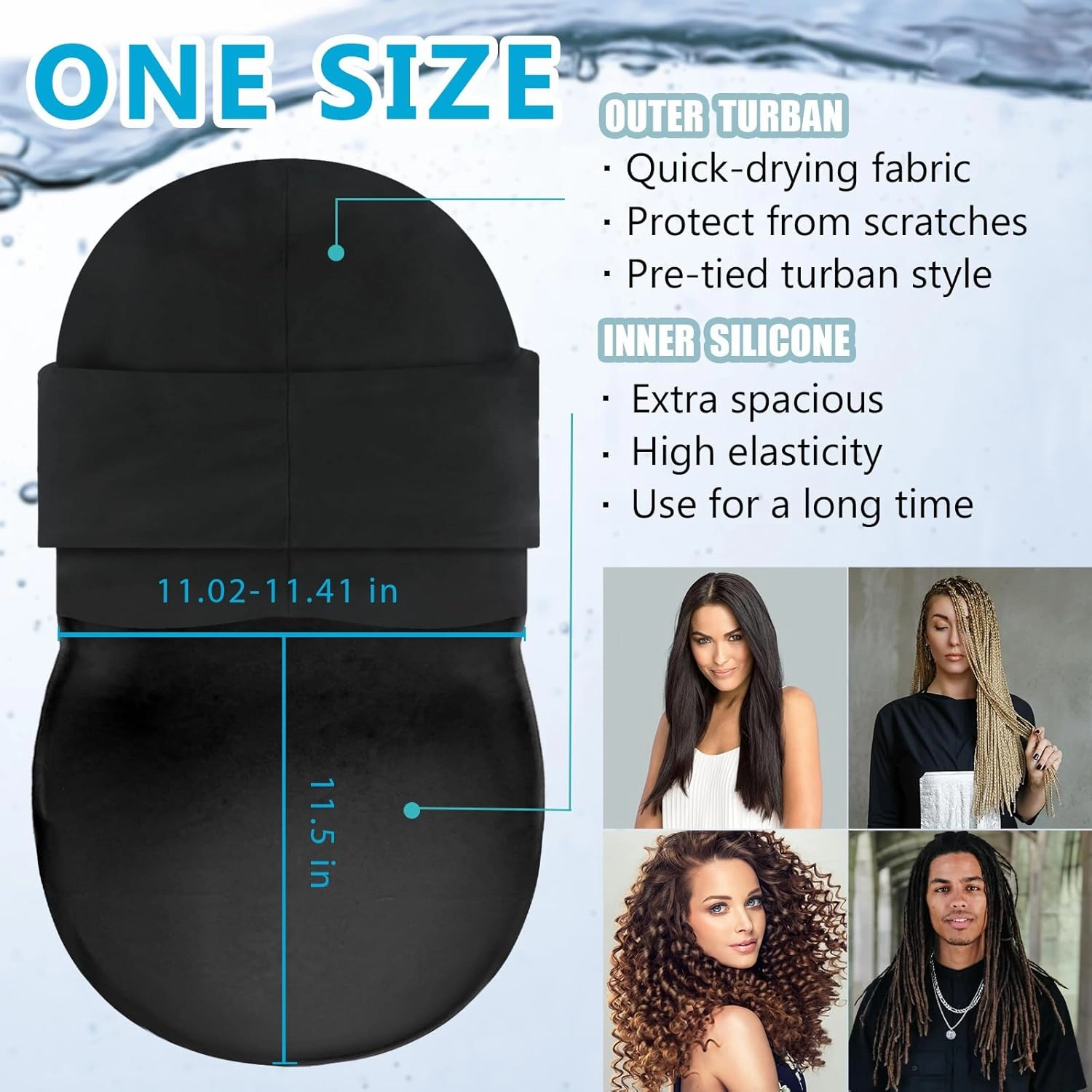 Babalet Large Swim Turban for Women Waterproof Silicone Lined Swim Cap for Long Hair