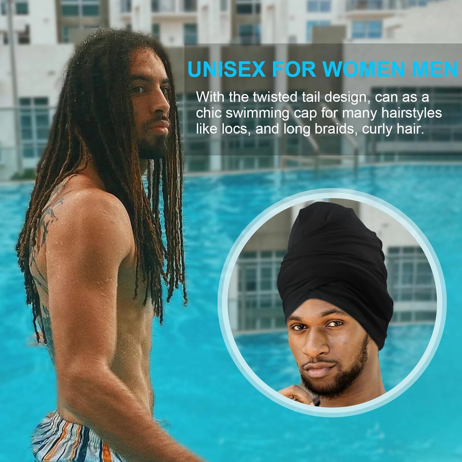Babalet Large Swim Turban for Women Waterproof Silicone Lined Swim Cap for Long Hair