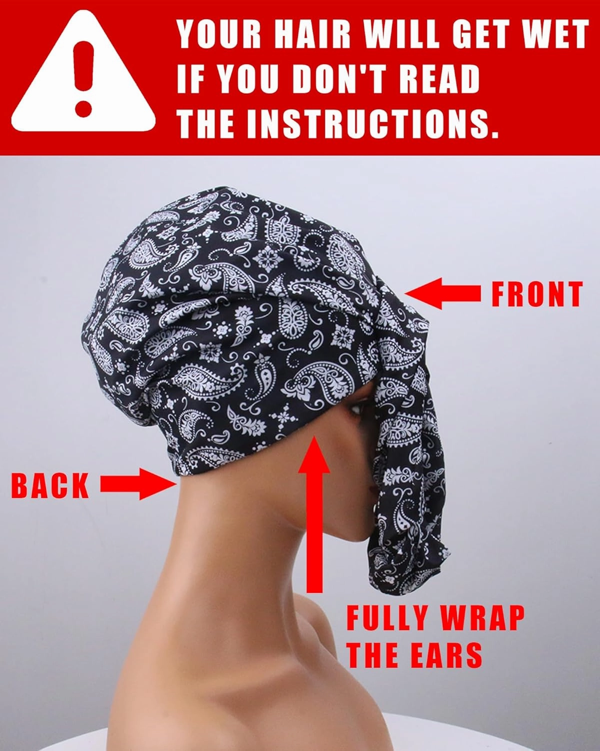 Babalet Large Swim Turban for Women Waterproof Silicone Lined Swim Cap for Long Hair