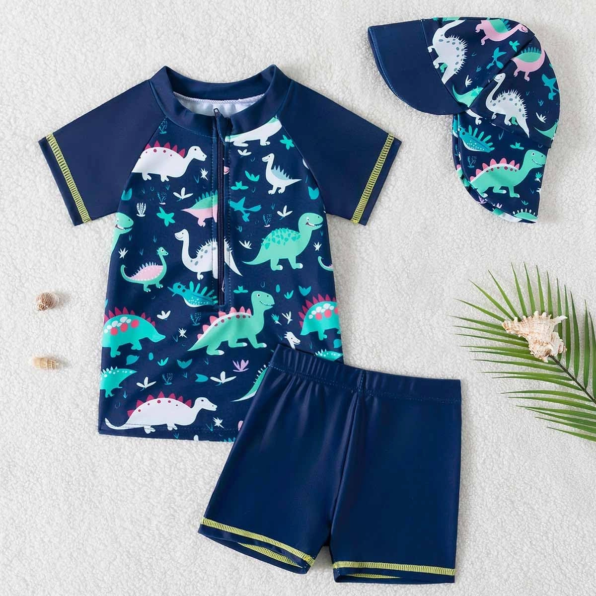 Baby Boy 3 Pieces Swimsuit Quick Dry Swim Trunks Set Toddler Rash Guard Sets Beach Hawaii Bathing Suits Swimwear with Sun Hat
