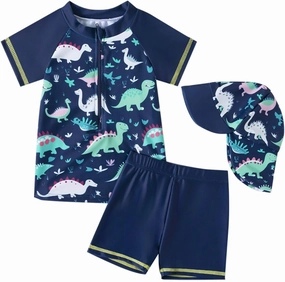 Baby Boy 3 Pieces Swimsuit Quick Dry Swim Trunks Set Toddler Rash Guard Sets Beach Hawaii Bathing Suits Swimwear with Sun Hat