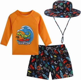 Baby Boys Swimsuit, 3-Piece Toddlers Swimsuit Trunk Long Sleeve Rashguard Swimwear and Sun Hat Set