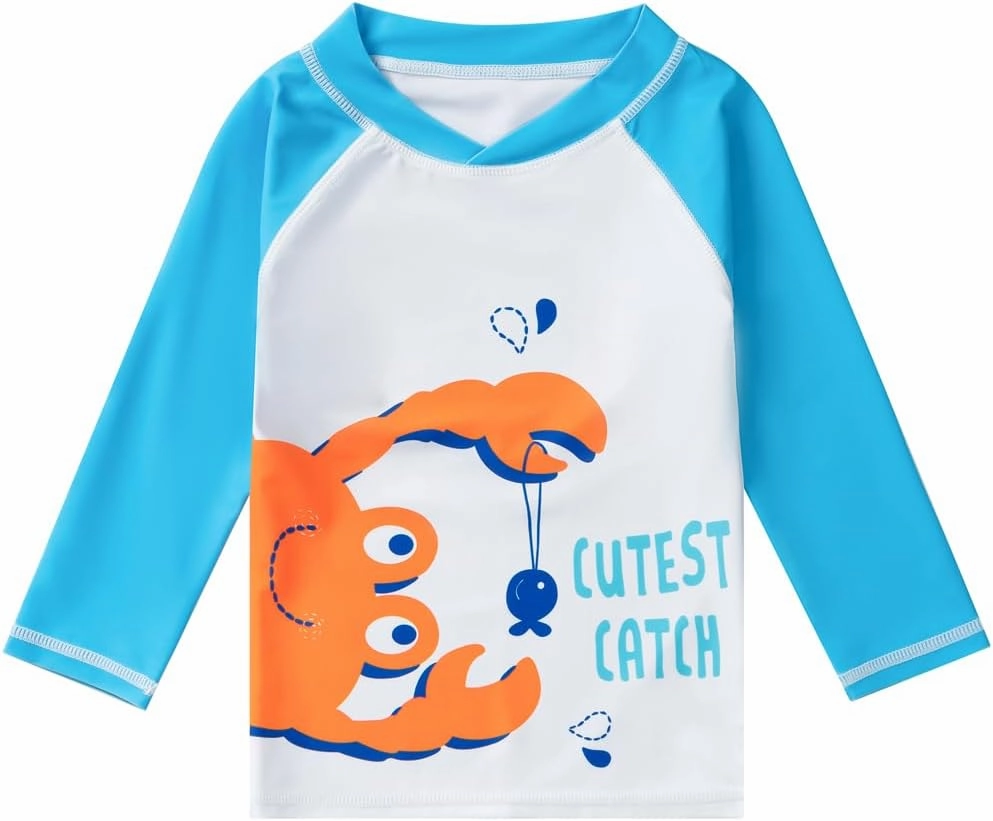 Baby-Boys Toddler Long Sleeved Rashguard Swim Bathing Suit and Sun Hat Set