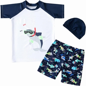 Baby Toddler Boys 3 Pieces Swimsuit Set Boys Swimwear Dinosaur Bathing Suit Rash Guards UPF 50 