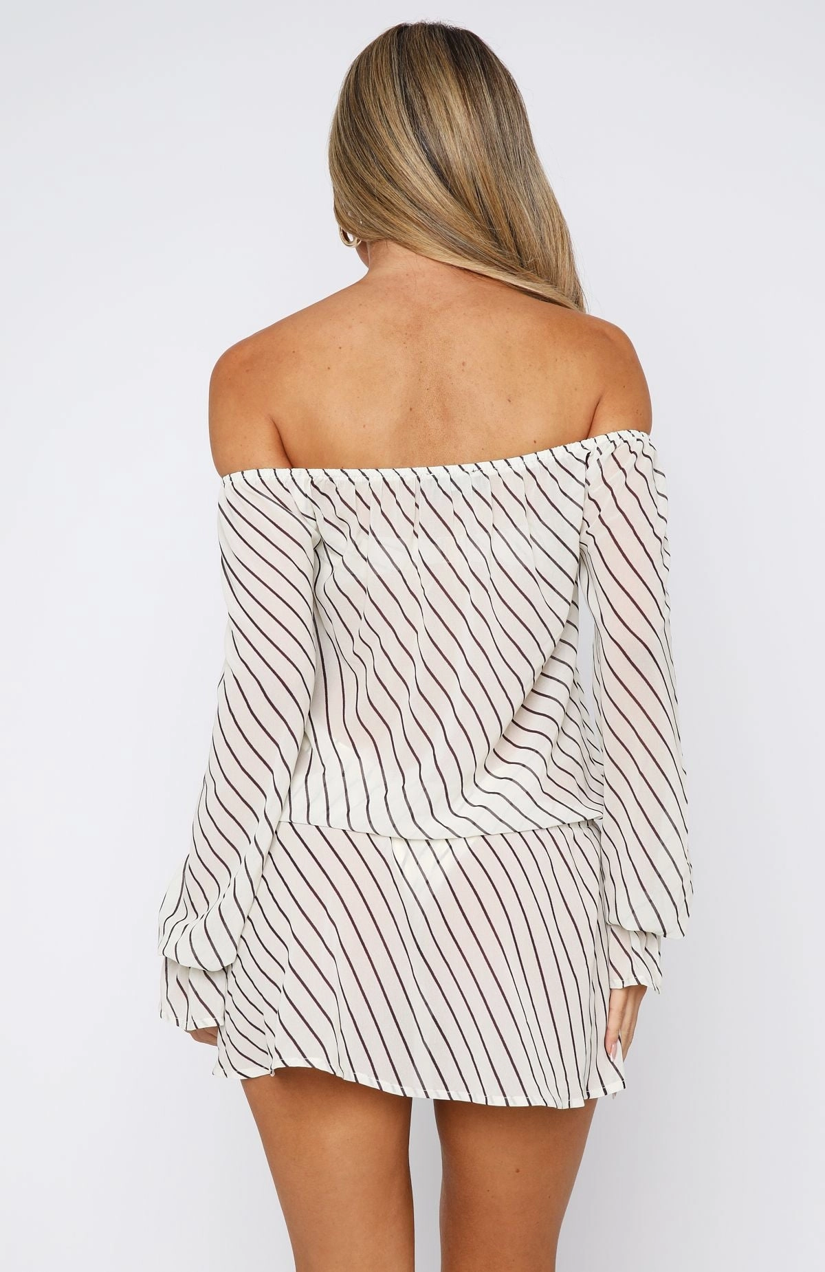 Back To Shore Long Sleeve Mini Dress Cream/Choc Stripe
