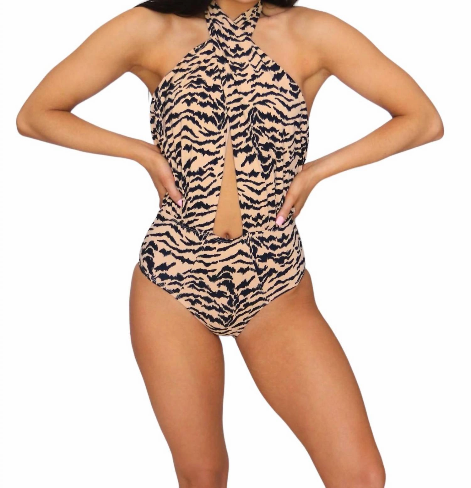 Bahama Bombshell One-Piece Swimsuit In Black/beige