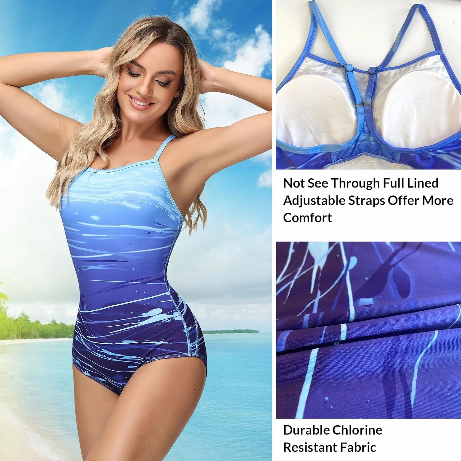 baleaf Women's Athletic Training Adjustable Strap One Piece Swimsuit