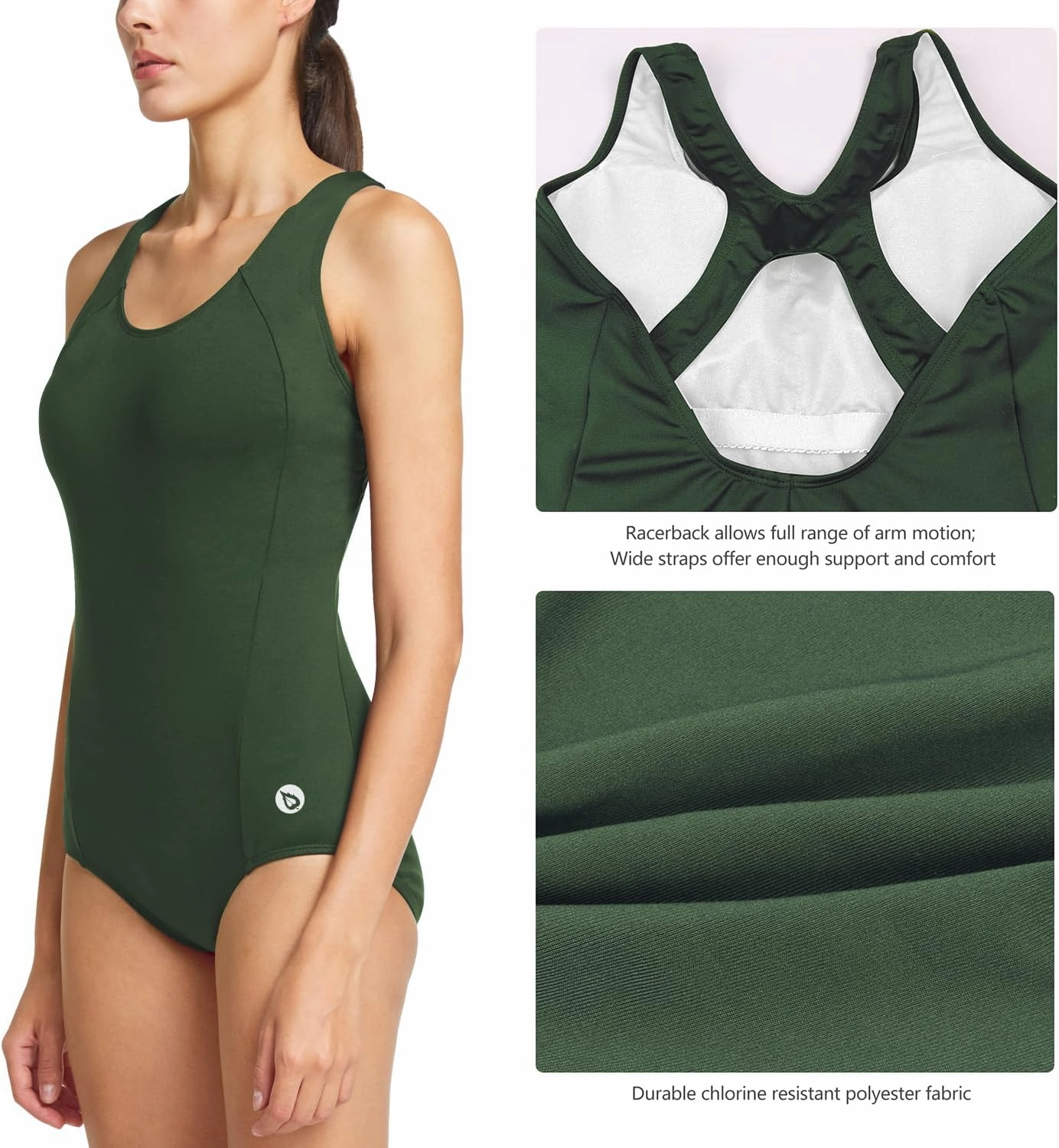 baleaf Women's Racerback Athletic One Piece Modest Bathing Suit
