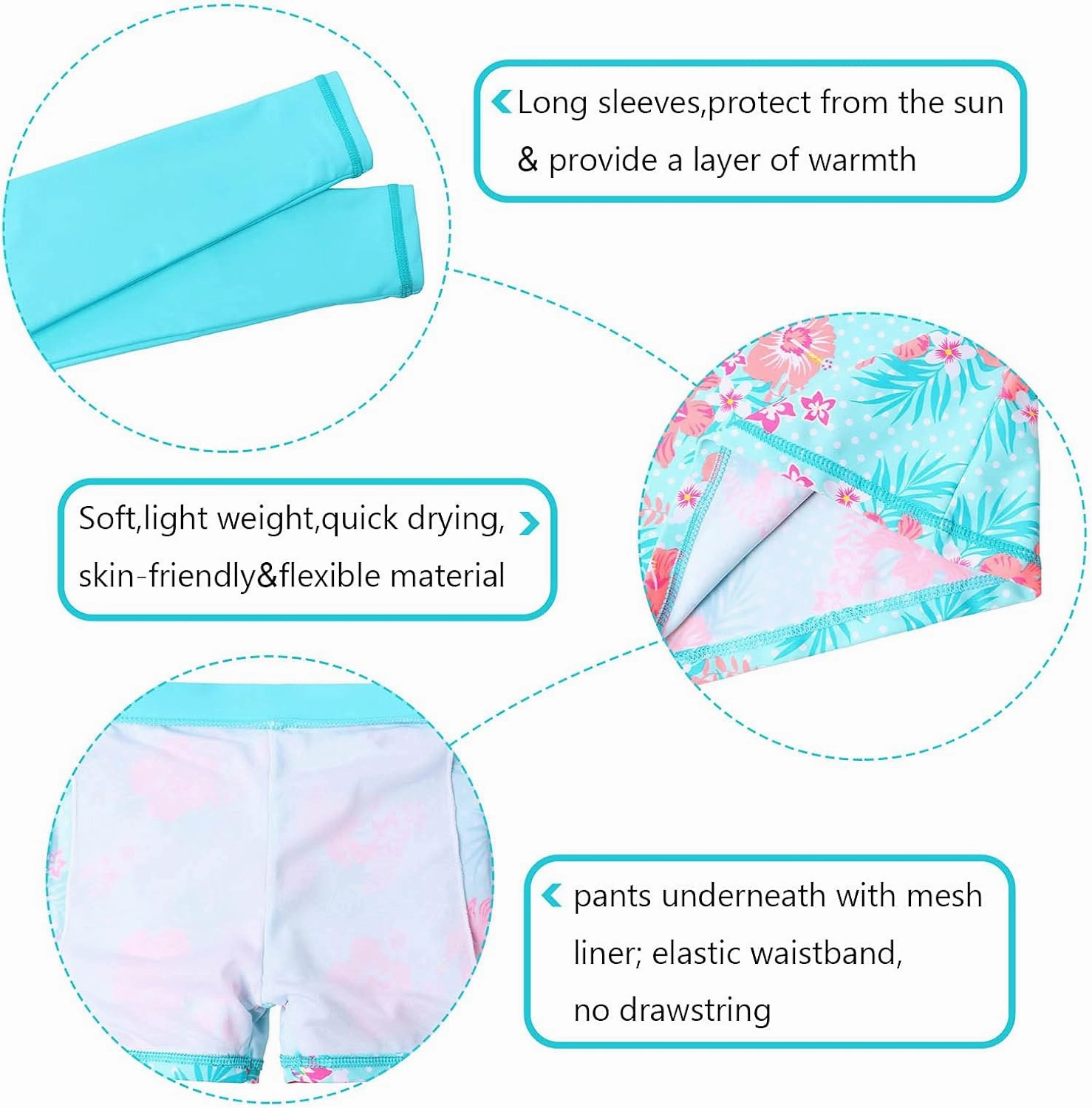 BAOHULU Girl's Two-Piece Long Sleeve Swimsuits UPF50  Rash Guard Kids Bathing Suit
