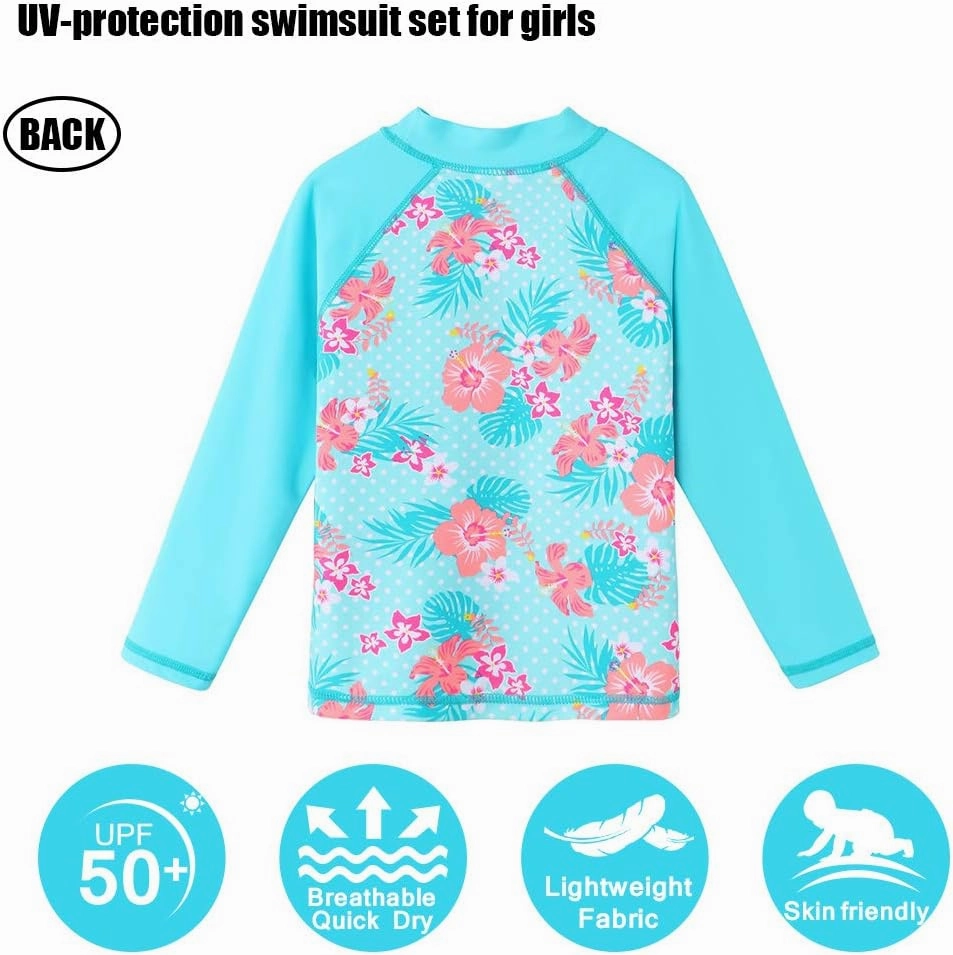 BAOHULU Girl's Two-Piece Long Sleeve Swimsuits UPF50  Rash Guard Kids Bathing Suit