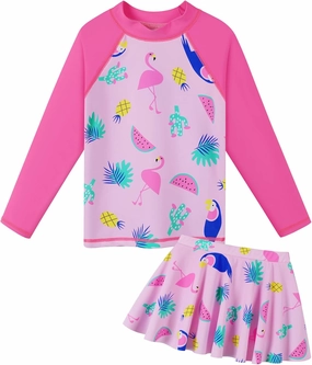 BAOHULU Girl's Two-Piece Long Sleeve Swimsuits UPF50  Rash Guard Kids Bathing Suit