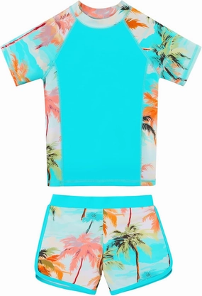 BAOHULU Girls Rash Guard Swimsuit Two Piece Bathing Suit UPF 50  Short Sleeve Summer Beach Swimwear Size 3-14 Years
