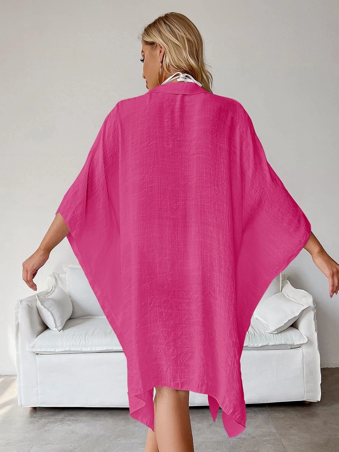 Batwing Sleeve Beach Cover Up Button Front Kimono Bathing Suit Cover Ups