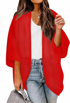 BB&KK Women's Chiffon Kimono Loose Casual Open Front Cover Ups