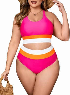 Beautife Womens Plus Size High Waisted Bikini Sets Color Block Two Piece Swimsuit Modest Sporty Bathing Suits