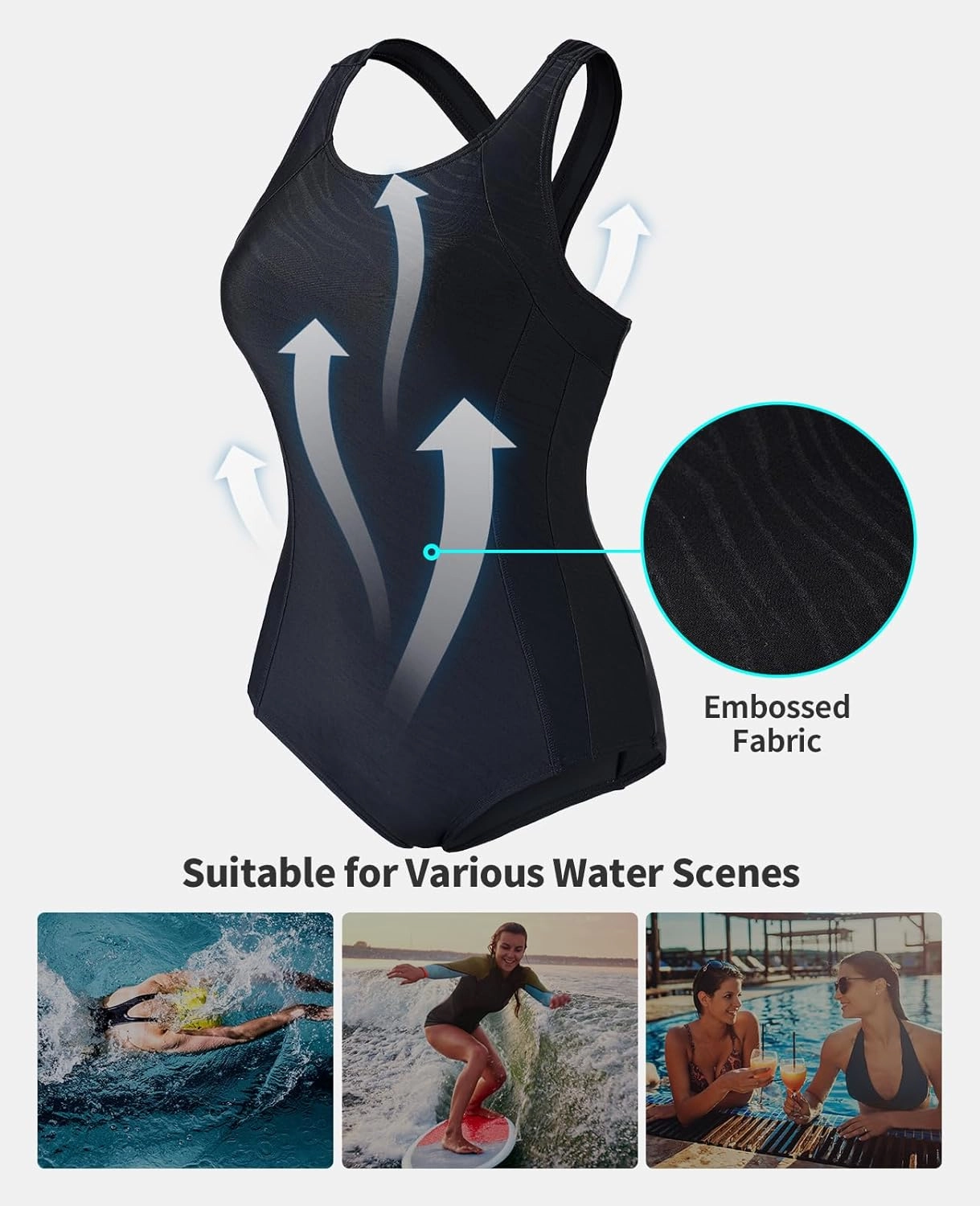 beautyin Women's One Piece Athletic Racerback Swimsuit Slimming Bathing Suit