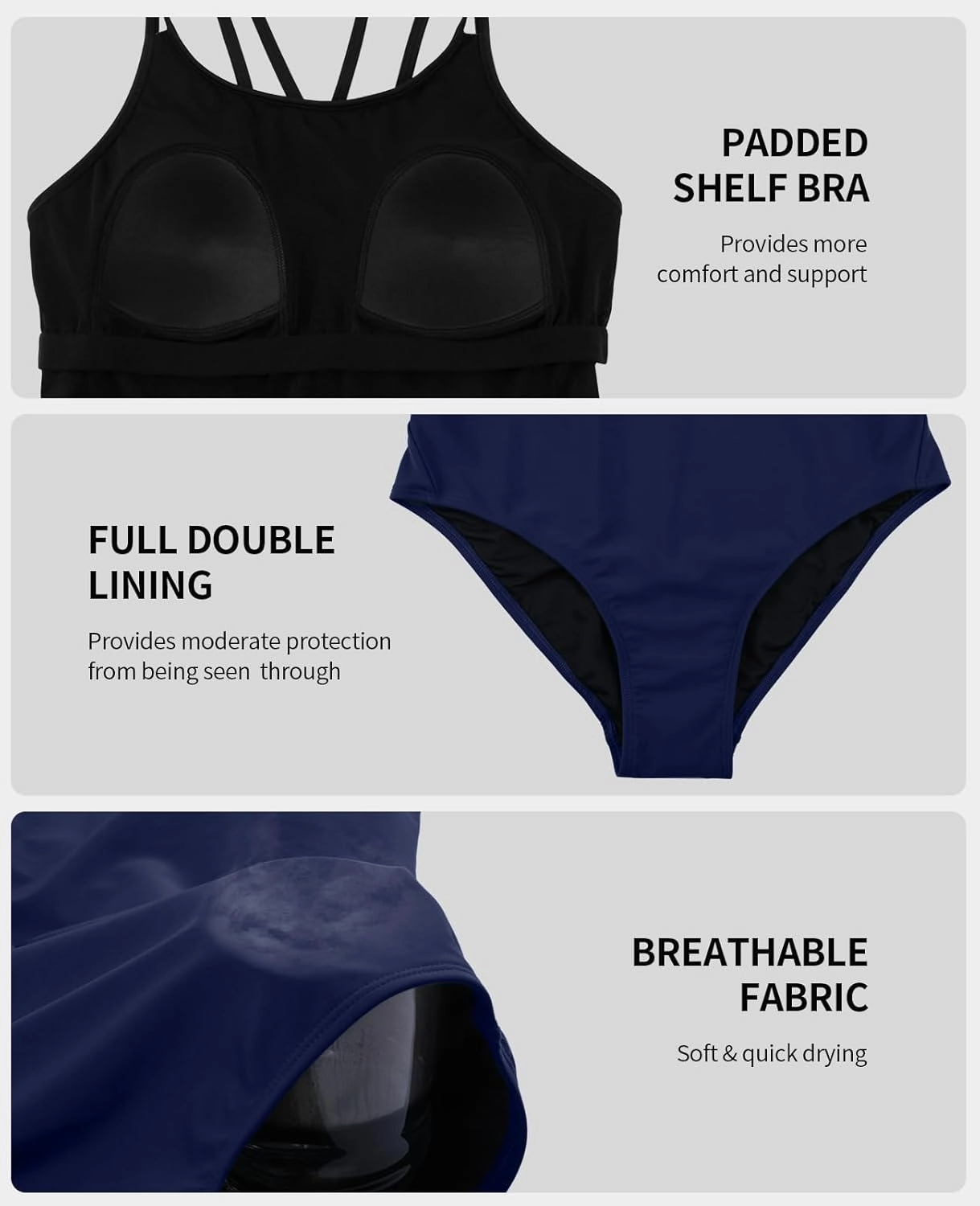 beautyin Women's One Piece Swimsuits Athletic Double Straps Slimming Bathing Suit Sports Swimwear