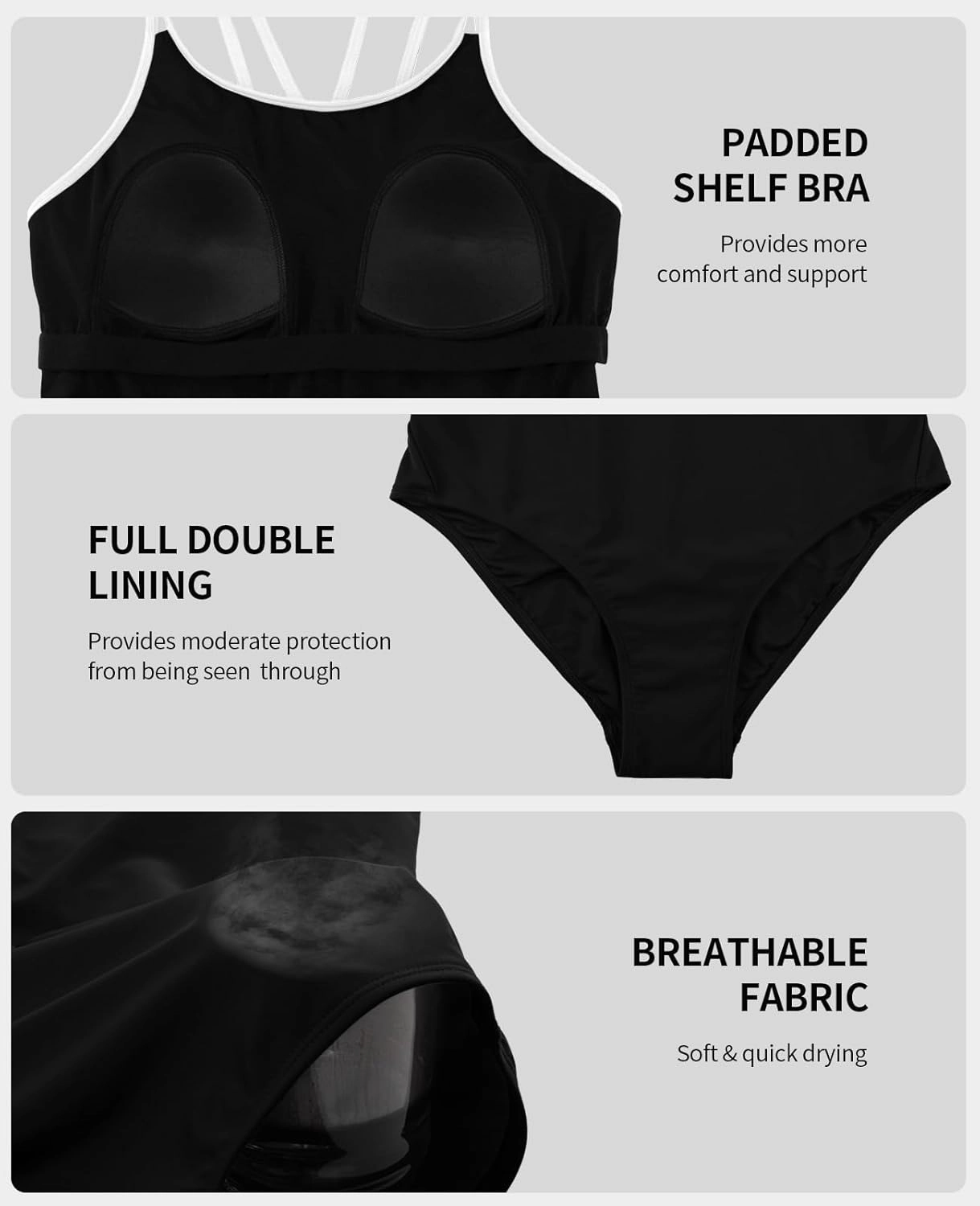 beautyin Women's One Piece Swimsuits Athletic Double Straps Slimming Bathing Suit Sports Swimwear