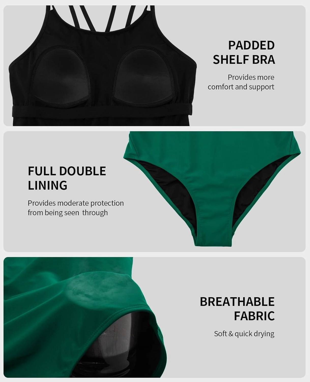beautyin Women's One Piece Swimsuits Athletic Double Straps Slimming Bathing Suit Sports Swimwear
