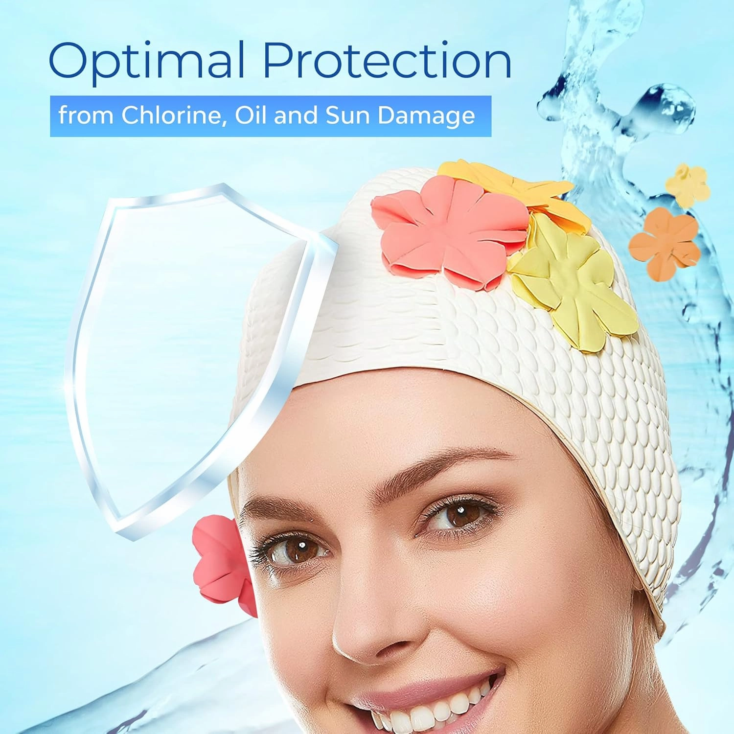 Beemo Latex Swimming Cap for Women, Swim Cap for Long Hair or Short Hair, Bath & Swim Caps to Shield Hair from Damage, Use as Large Shower Cap