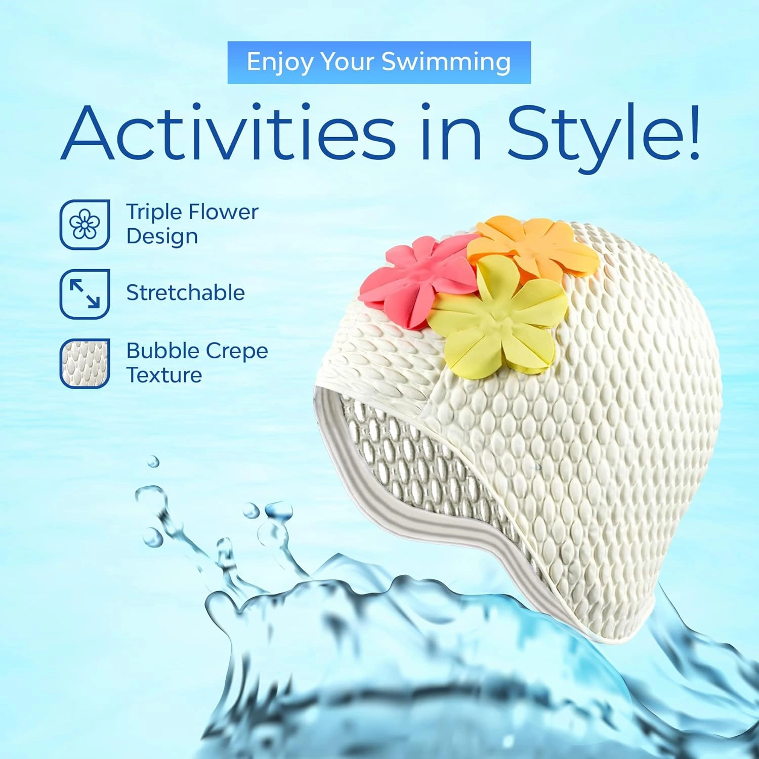 Beemo Latex Swimming Cap for Women, Swim Cap for Long Hair or Short Hair, Bath & Swim Caps to Shield Hair from Damage, Use as Large Shower Cap
