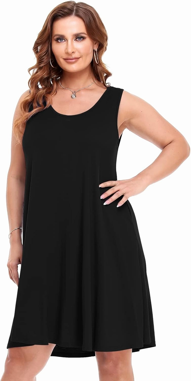 BELAROI Women Plus Size Sundress Summer Casual Sleeveless Tshirt Dress Tie Dye Swing Tank Dresses with Pockets Beach Cover up