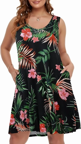 BELAROI Women Plus Size Sundress Summer Casual Sleeveless Tshirt Dress Tie Dye Swing Tank Dresses with Pockets Beach Cover up