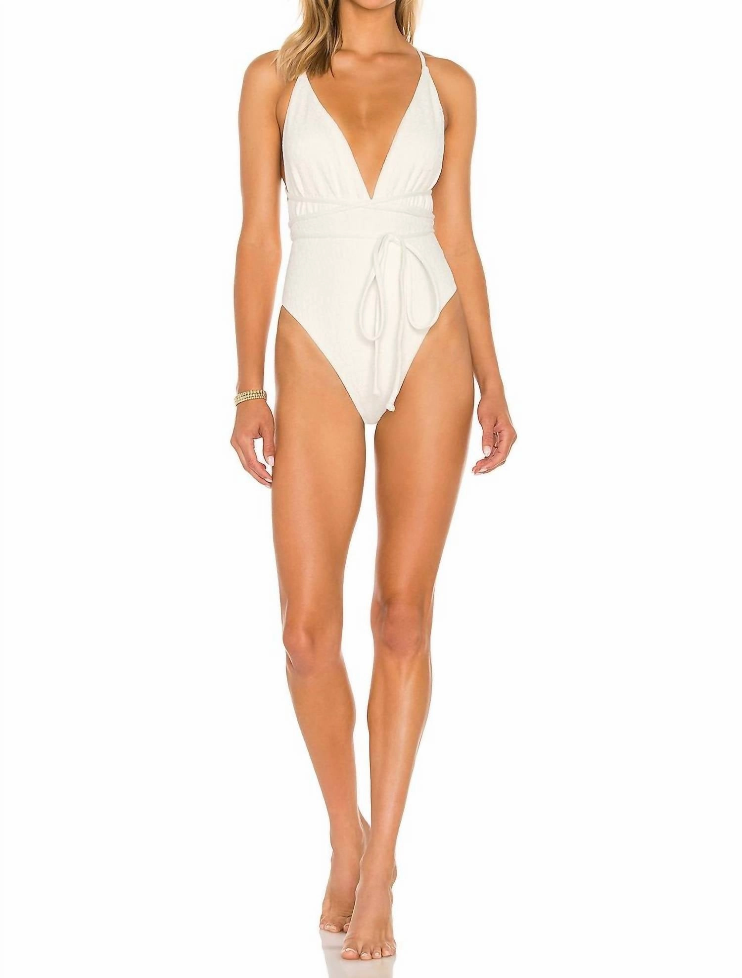 Belle Full Piece Swimsuit In Cream Crocodile