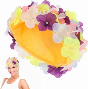 BESPORTBLE Swim Hats for Women - Flower Swim Cap with Stylish Pearls & 3D Petals - Portable Vacation Accessories - Size L - Bathing Caps for Swimming