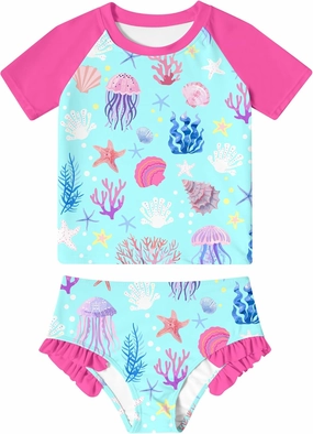 BFUSTYLE Little Girls Rash Guard Swimsuit 2-Piece Bathing Suit for Kids 5-9 Years