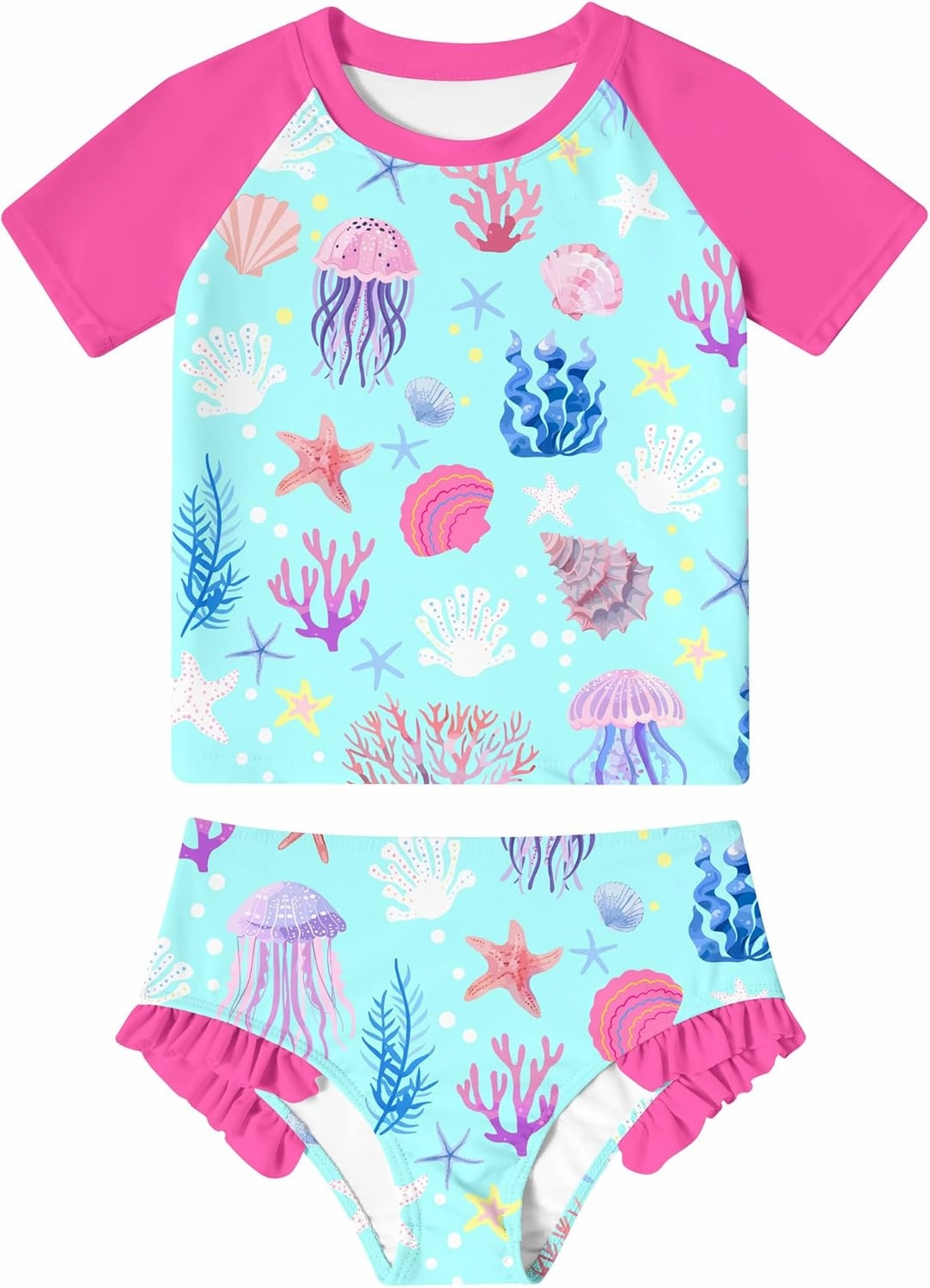 BFUSTYLE Little Girls Rash Guard Swimsuit 2-Piece Bathing Suit for Kids 5-9 Years