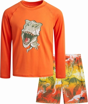 Big Chill Boys Rash Guard Set - 2 Piece UPF 50  Long Sleeve Swim Shirt and Bathing Suit Swim Trunks for Boys (Sizes: 4-14)