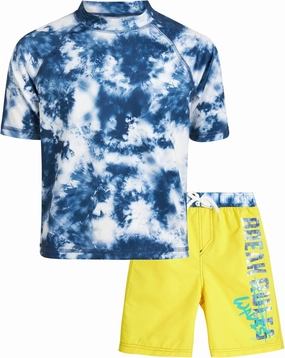 Big Chill Boys Rash Guard Set - 2 Piece UPF 50  Quick Dry Short Sleeve Swim Shirt and Swim Trunks for Boys (Sizes: 4-14)