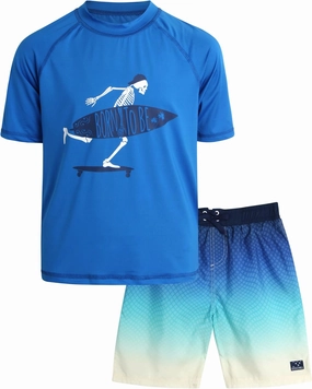 Big Chill Boys Rash Guard Set - 2 Piece UPF 50  Quick Dry Sun Protection Swim Shirt and Swimming Trunks (Sizes: 4-14)