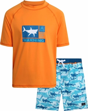 Big Chill Boys Rash Guard Set - 2 Piece UPF 50  Quick Dry Sun Protection Swim Shirt and Swimming Trunks (Sizes: 4-14)