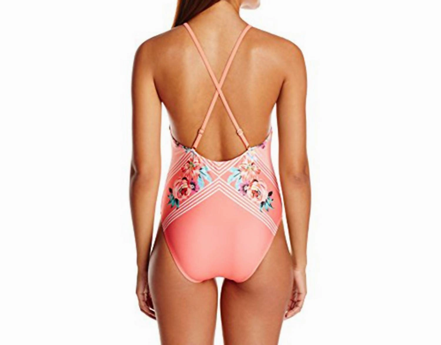 Blooming Floral Cross Back Strap One-Piece In Peach