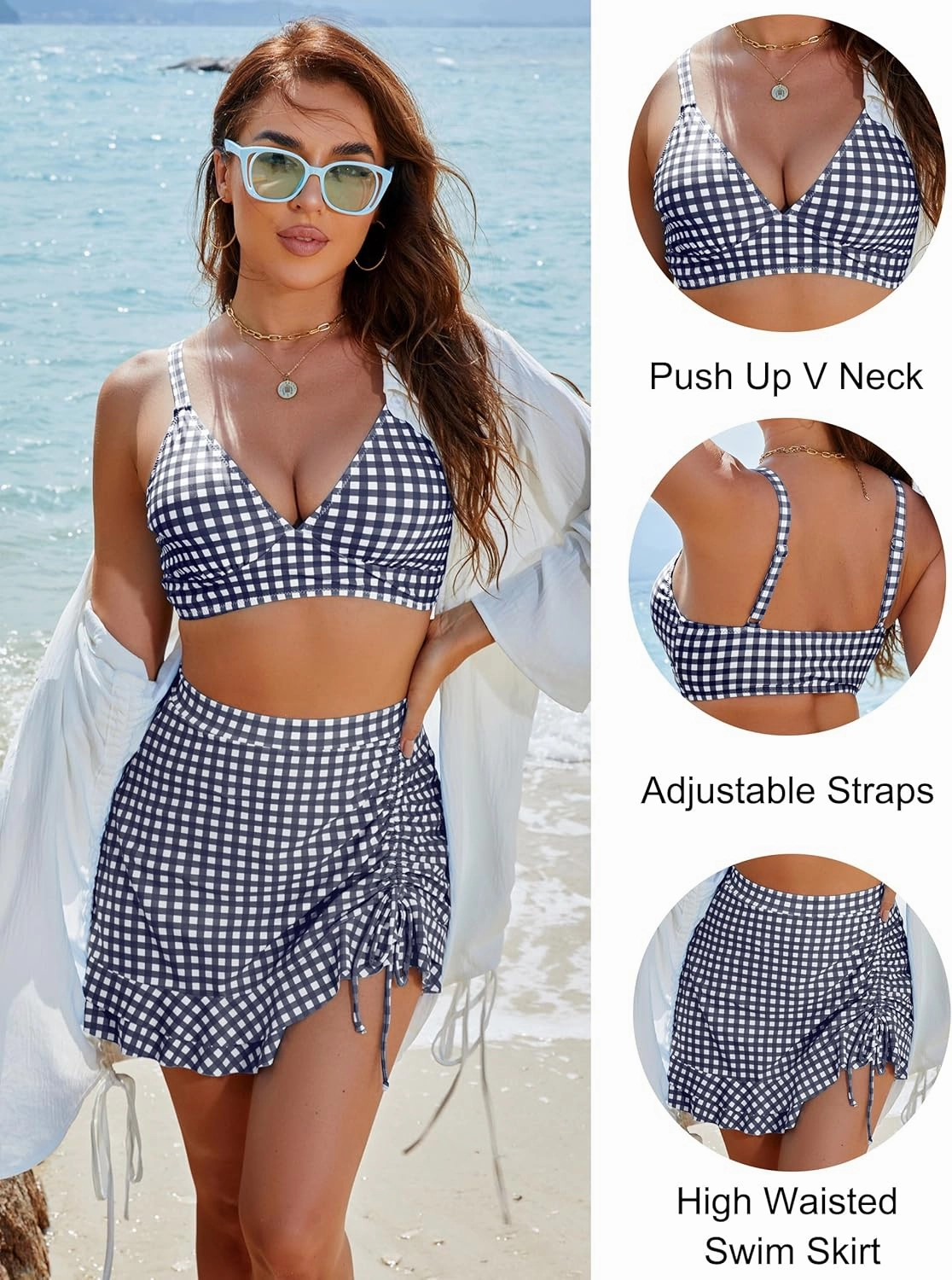 Blooming Jelly Women's High Waisted Bikini Sets Tummy Control Swim Skirt Two Piece Swim Suit 2025 Retro Swimsuit