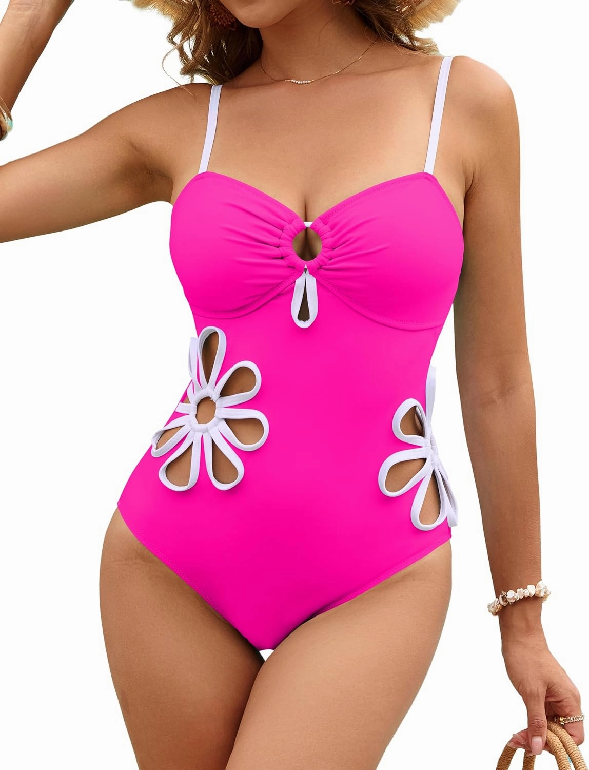 Blooming Jelly Women's One Piece Swimsuit Slimming Color Block High Cut Bathing Suit Cheeky Floral Cutout Swimwear