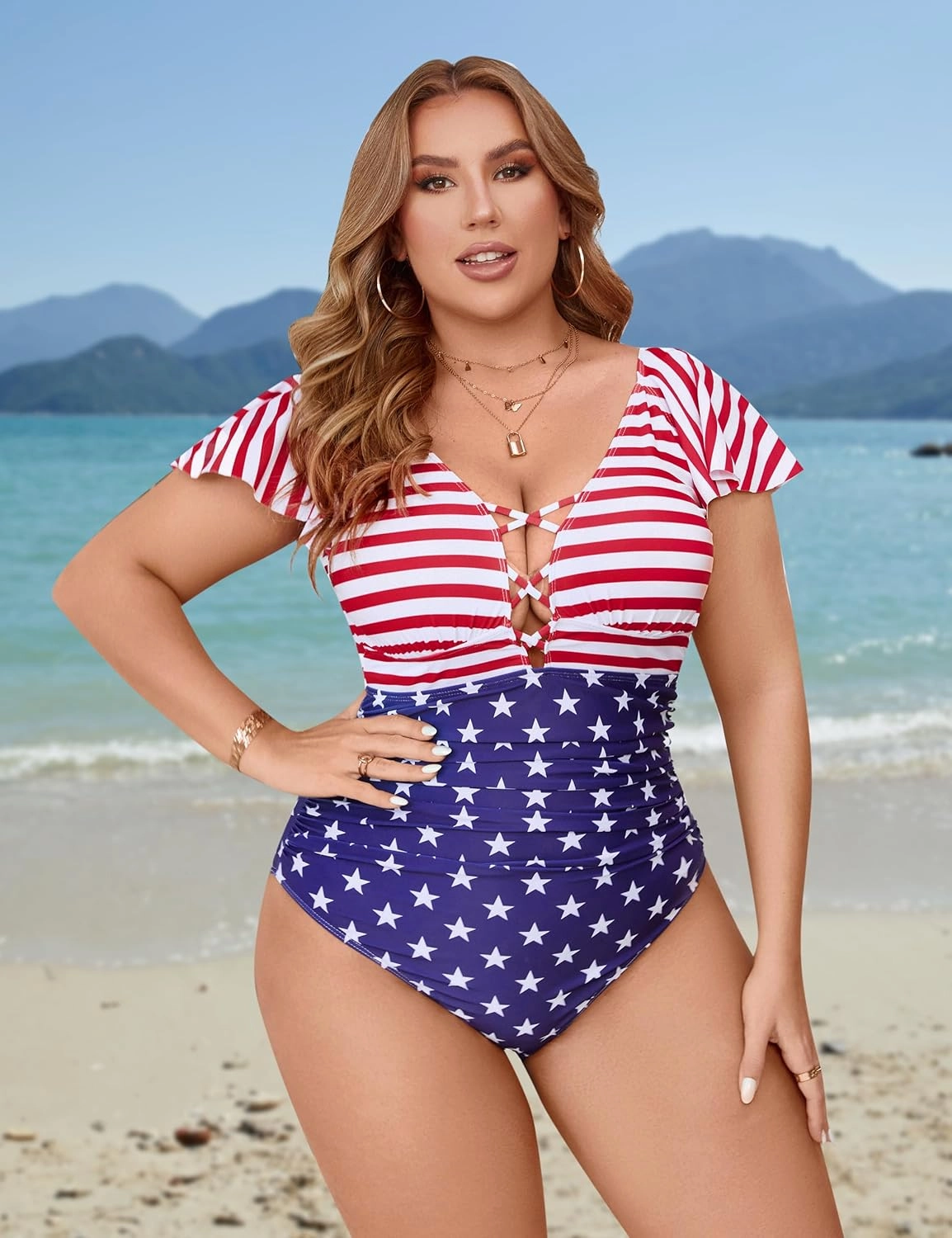 Blooming Jelly Women's Plus Size One Piece Swimsuit Tummy Control Bathing Suit Cute V Neck Maternity Swimwear