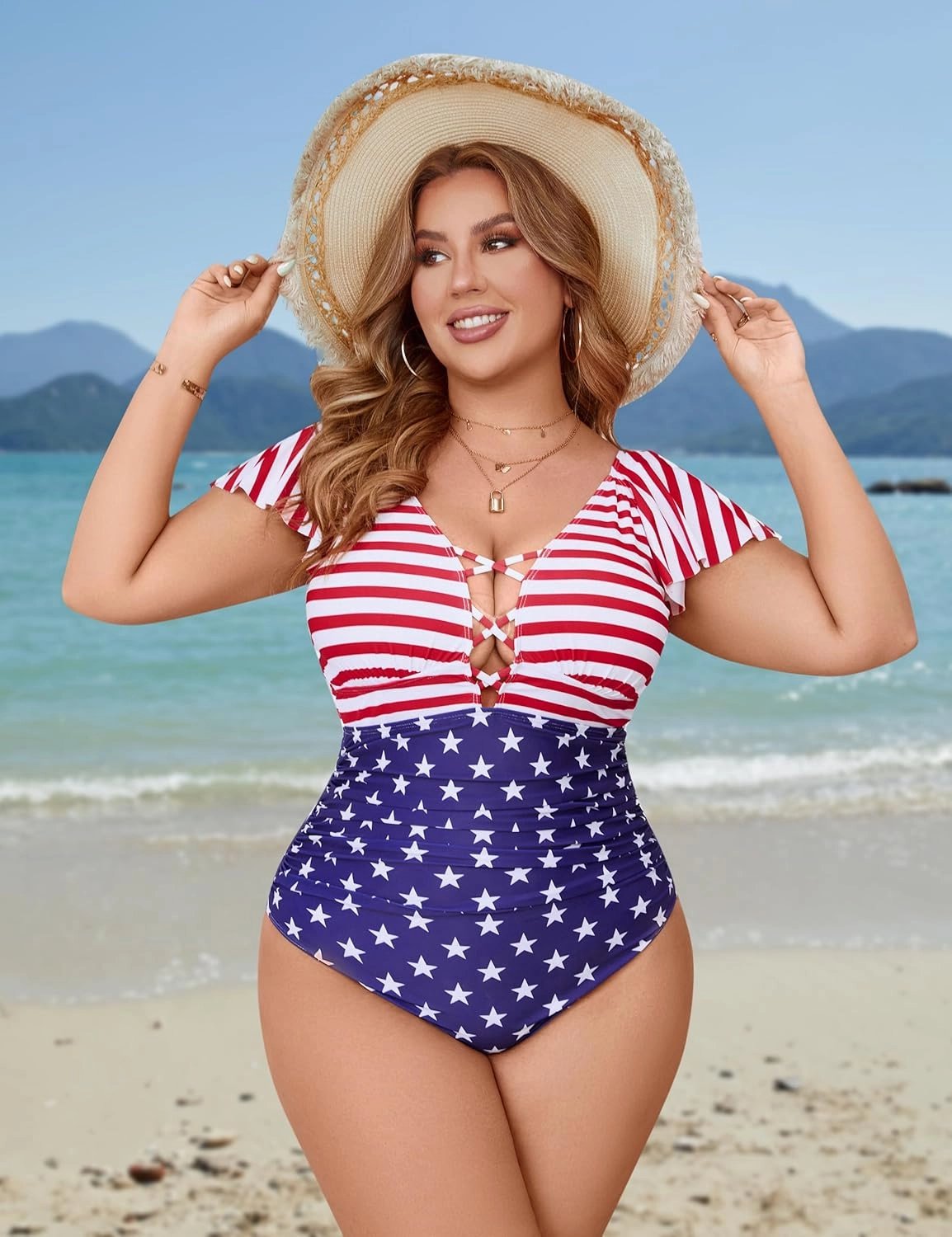 Blooming Jelly Women's Plus Size One Piece Swimsuit Tummy Control Bathing Suit Cute V Neck Maternity Swimwear