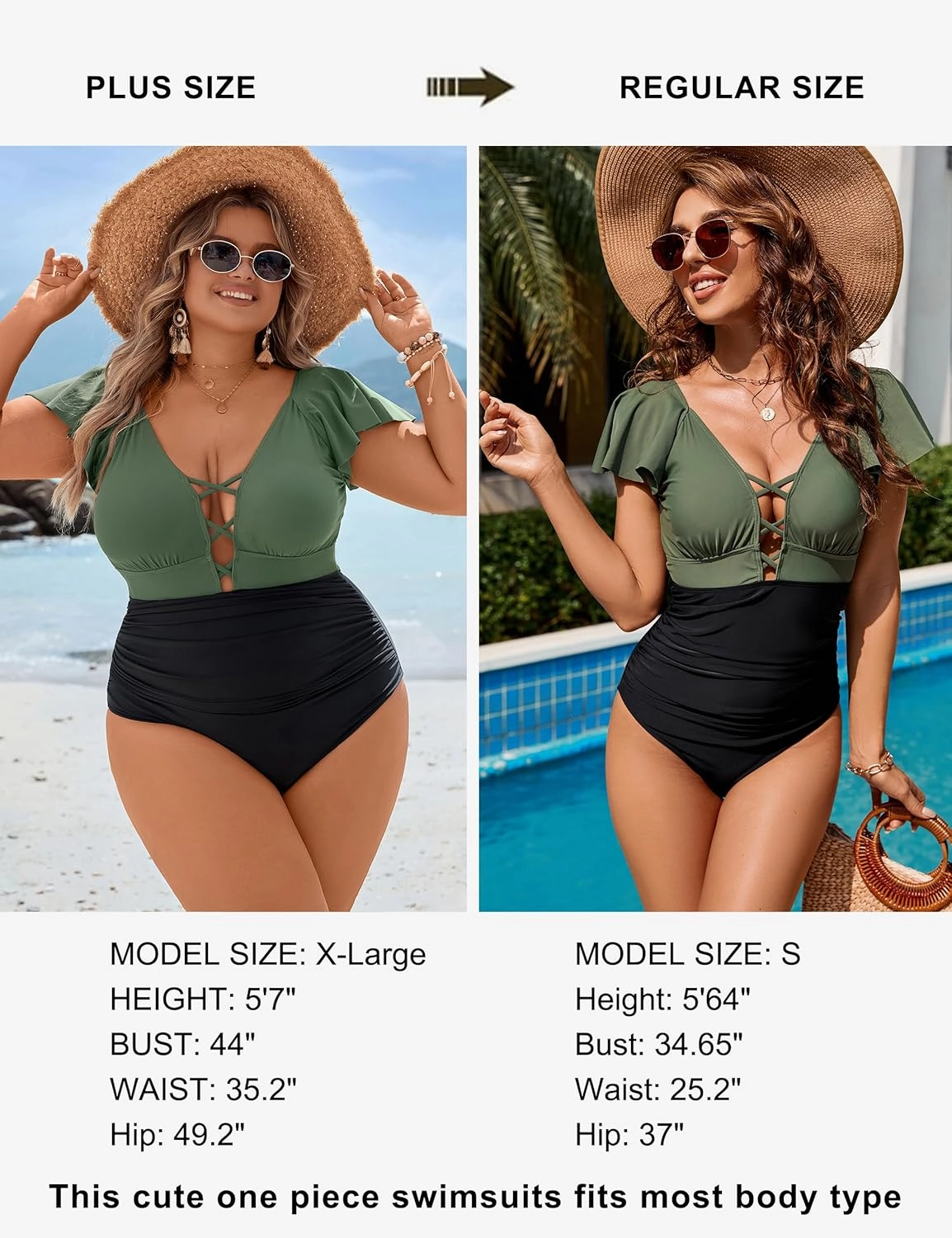 Blooming Jelly Women's Plus Size One Piece Swimsuit Tummy Control Bathing Suit Cute V Neck Maternity Swimwear
