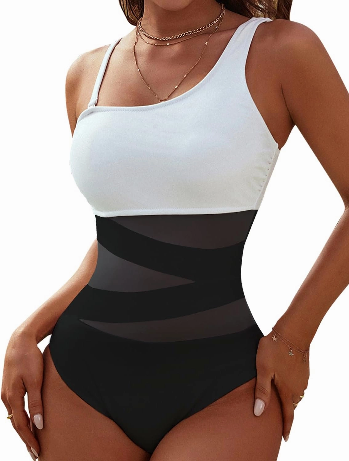 Blooming Jelly Women's Sexy One Piece Bathing Suits One Shoulder Swimsuits Slimming Mesh Swimwear