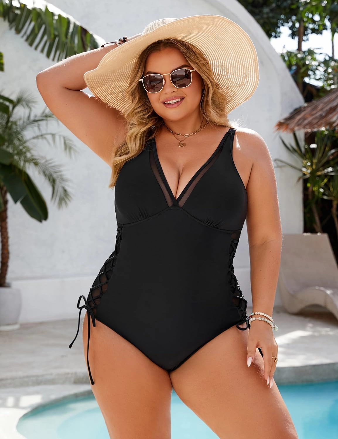 Blooming Jelly Women Sexy Mesh Swimsuit Tummy Control Bathing Suit Slimming One Piece Swimwear Bikini with Side Straps