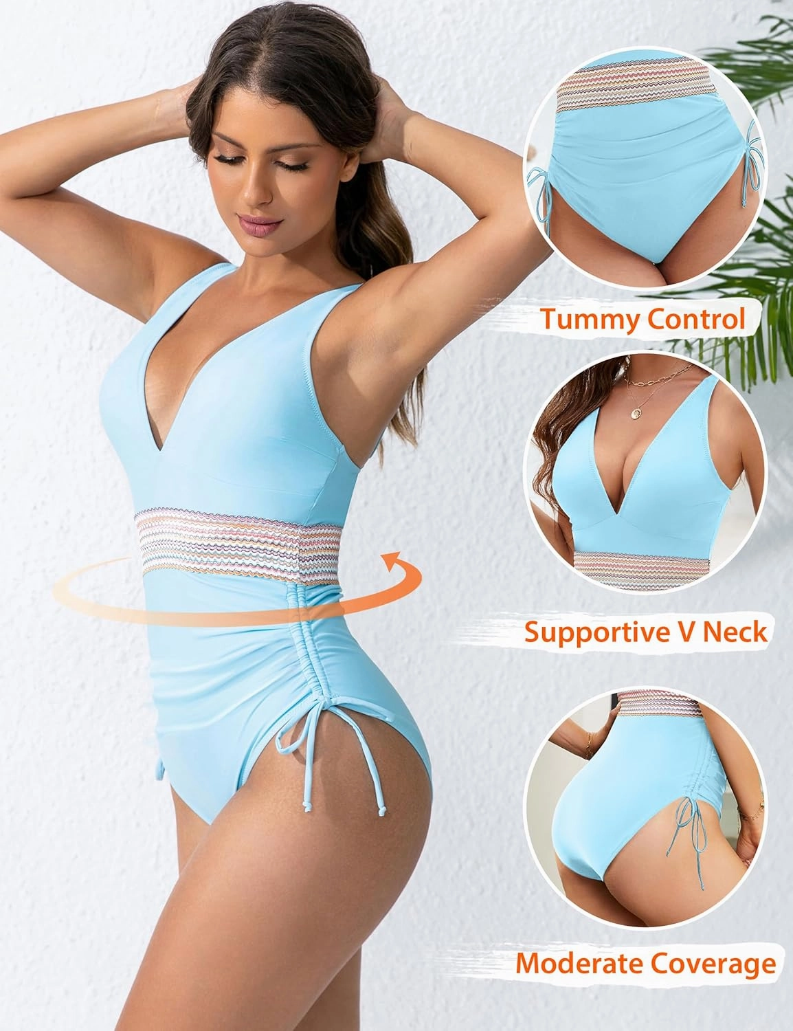 Blooming Jelly Women Tummy Control Swimsuits One Piece Slimming Modest Bathing Suit Color Block Drawstring Swim Suits