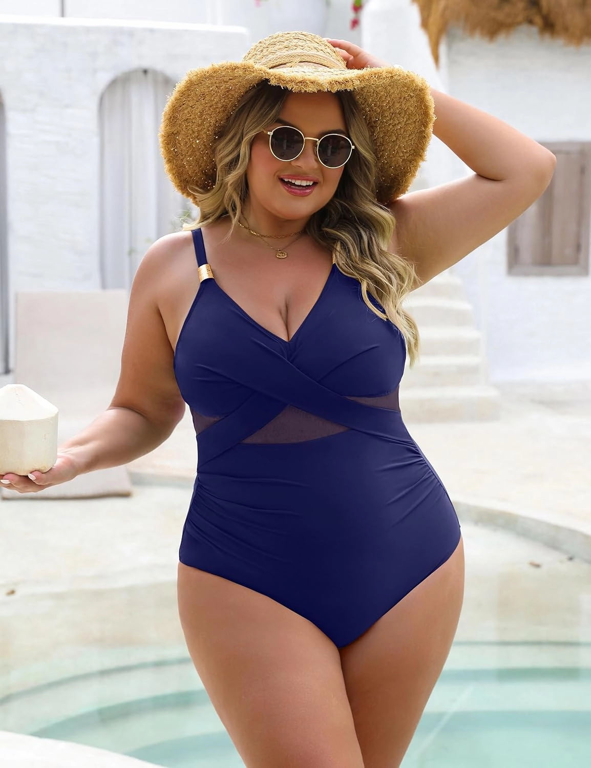 Blooming Jelly Womens One Piece Swimsuit Metal Modest Tummy Control Bathing Suit Slimming Full Coverage Mesh Swim Suits