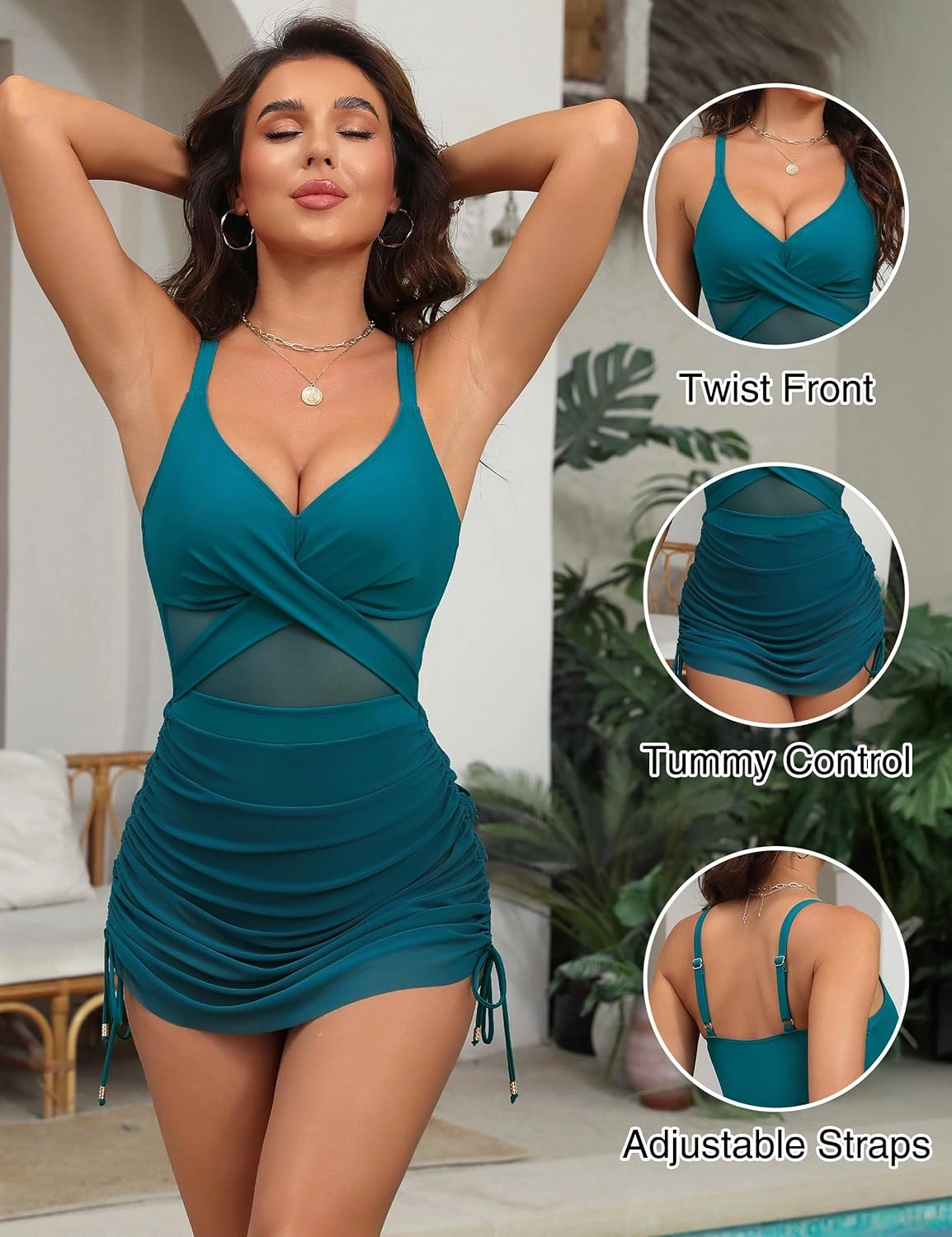 Blooming Jelly Womens One Piece Swimsuit Modest Tummy Control Bathing Suit Twist Front Swim Dress Swimwear 2025