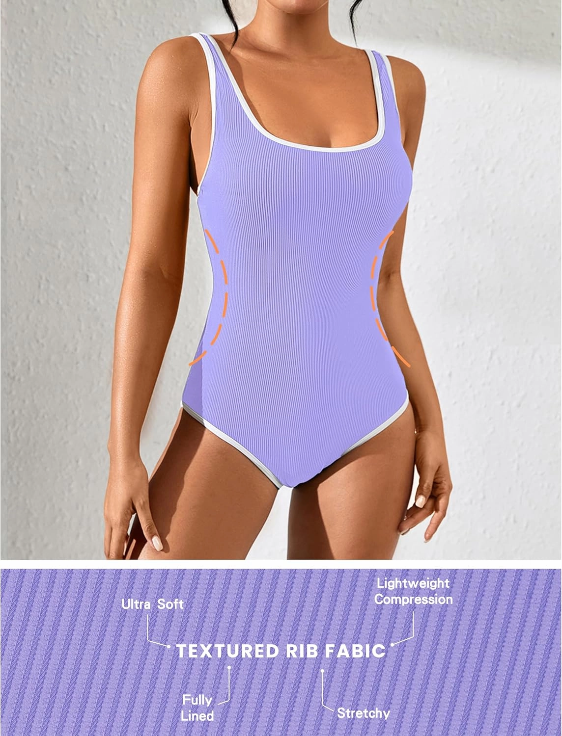 Blooming Jelly Womens One Piece Swimsuit Sporty Tummy Control Bathing Suit Ribbed Slimming Cute Flattering High Cut Swimwear