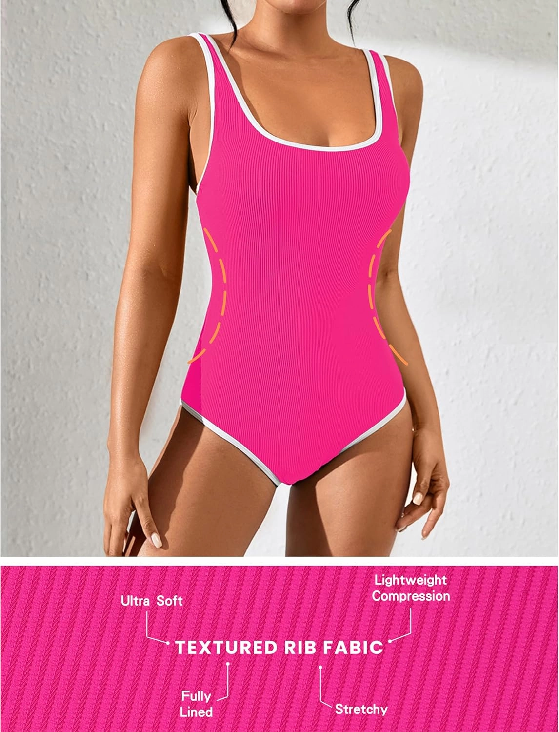 Blooming Jelly Womens One Piece Swimsuit Sporty Tummy Control Bathing Suit Ribbed Slimming Cute Flattering High Cut Swimwear