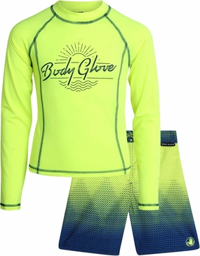 Body Glove Boys Swim Set - 2 Piece UPF 50  Swim Trunks and Rash Guard for Boys Kids Swimwear Set (Sizes: 4-12)