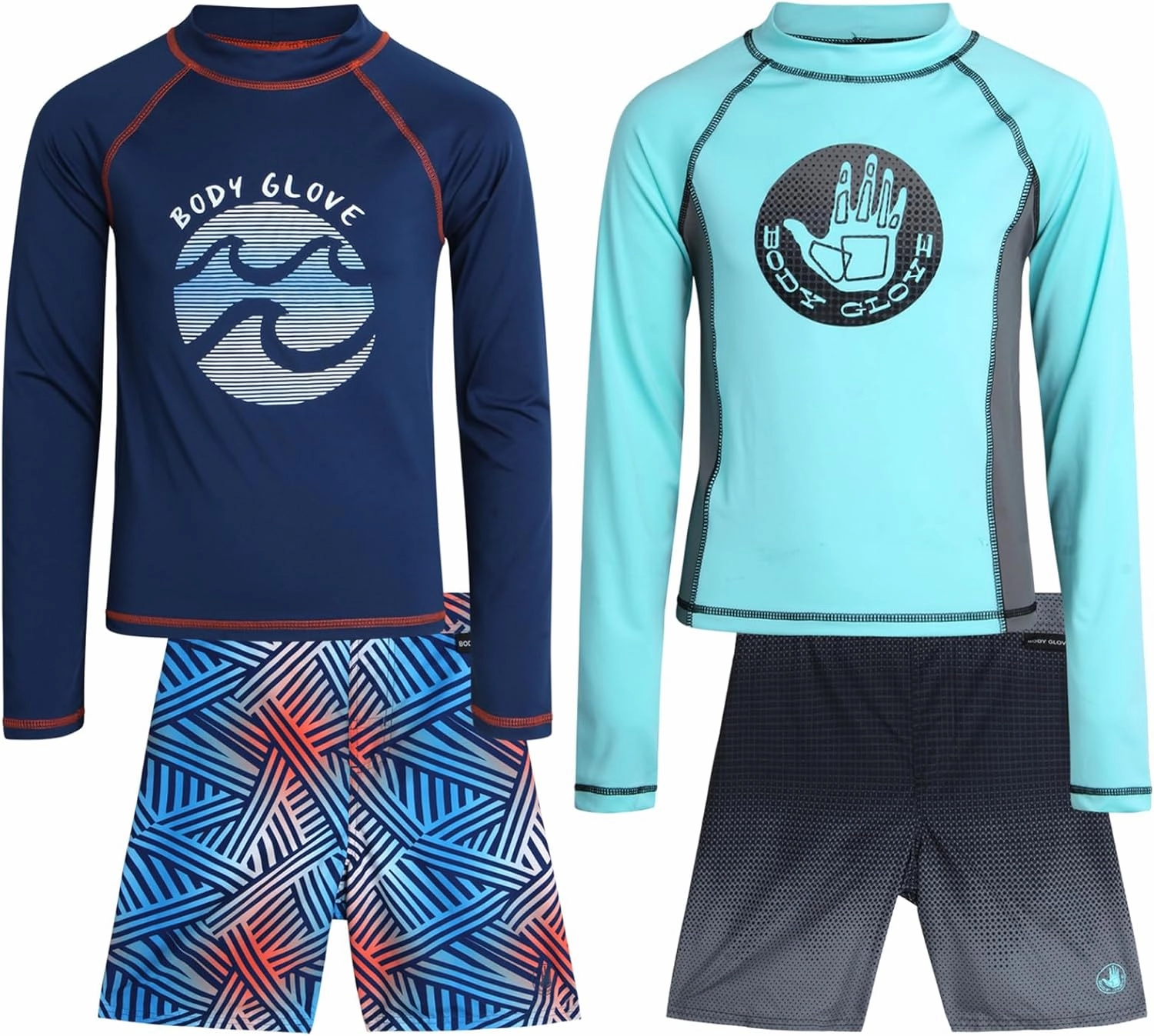 Body Glove Boys Swim Set - 4 Piece UPF 50  Swim Trunks and Rash Guard for Boys Kids Swimwear Set (Sizes: 4-12)